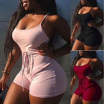 

Women Short Sling High Waist Jumpsuit Beach Playsuit Party Club Sexy Summer Soild Sleeveless Bangdage Backless Rompers