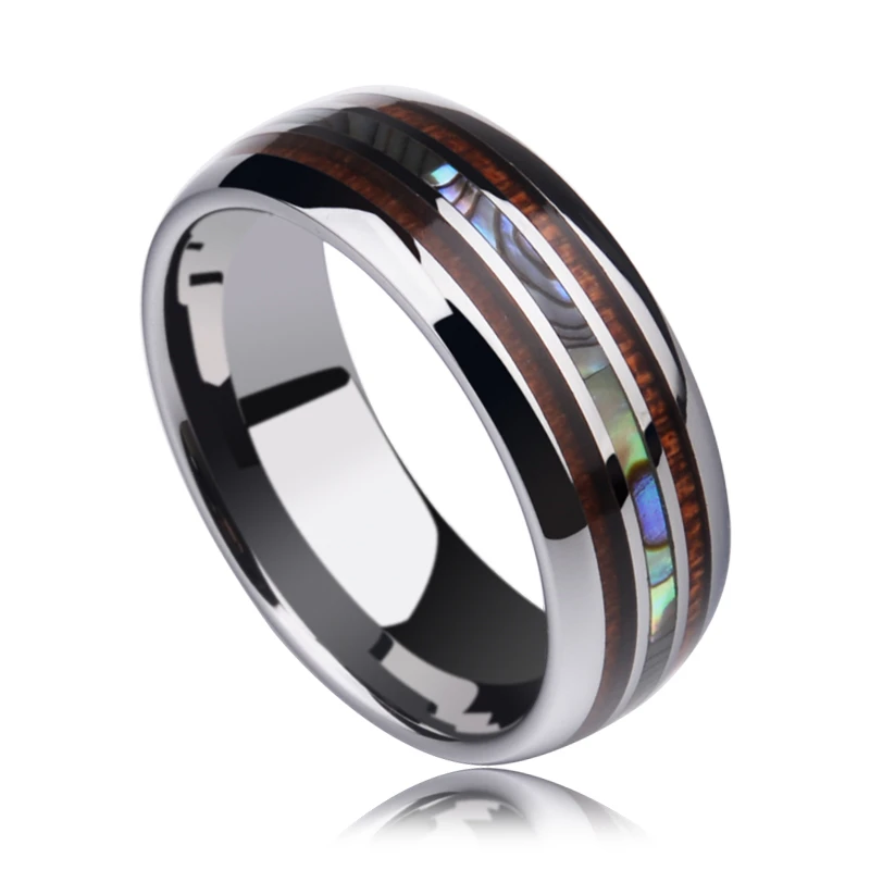 2020 New Fashion Man Business 8MM Tungsten Carbide Rings Inlay Koa Wood and Abalone Shell Wedding Band For Man's Party Jewelry |