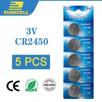 

Eunicell 5PCS CR2450 Button Battery CR 2450 KCR2450 5029LC LM2450 3V Cell Coin Lithium Batteries For Watch Electronic Toy Clocks
