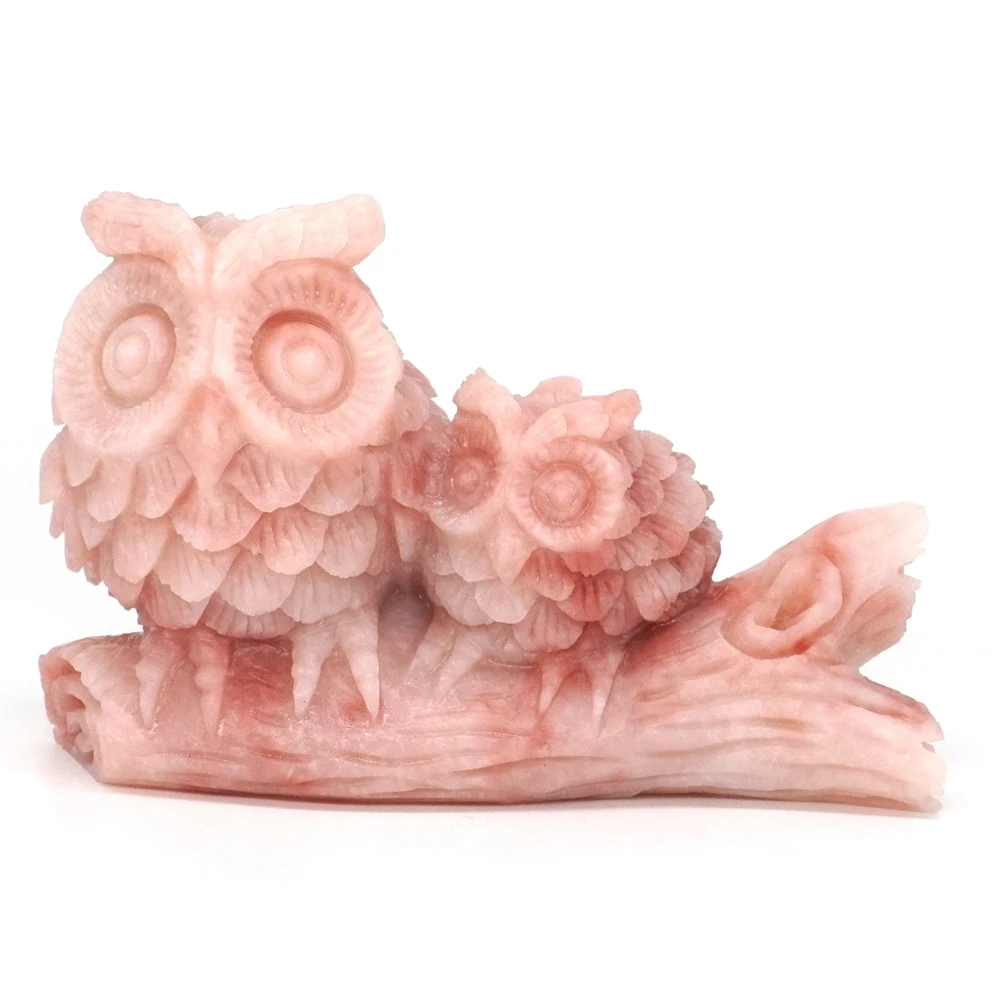 

4.6" Owls Statue Natural Gemstone Pink Opal Crystal Hand Carved Reiki Healing Stone Figurine Crafts Home Room Desk Decoration