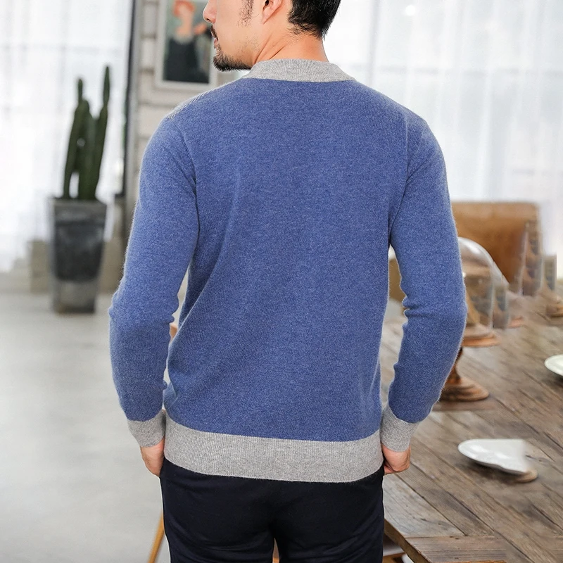 90% OFF LHZSYY 2020Autumn Winter New Half Collar Men's Pure Wool Sweater Fashion Stitching Knit Thick Pullover Warm Cashmere Base Shirt