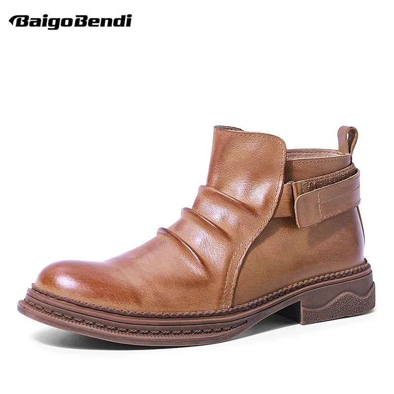 

Trendy Round Toe Business Man Slip On Ankle Boots Hight Quality Chelsea Boots Fashin Shoes Men Winter
