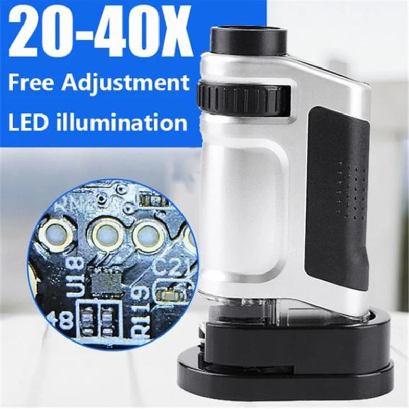 Dreamburgh 40X Mini Microscope Jeweler Loupe Lens Illuminated Zoom Magnifier Glass Optical with Stand and LED light | Инструменты