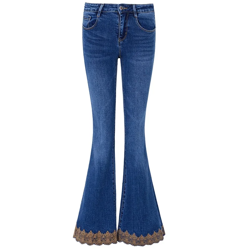 Женские джинсы, тонкие осенние кружевные сапоги с высокой талией, женские джинсы, 6038 - Цвет: Синий