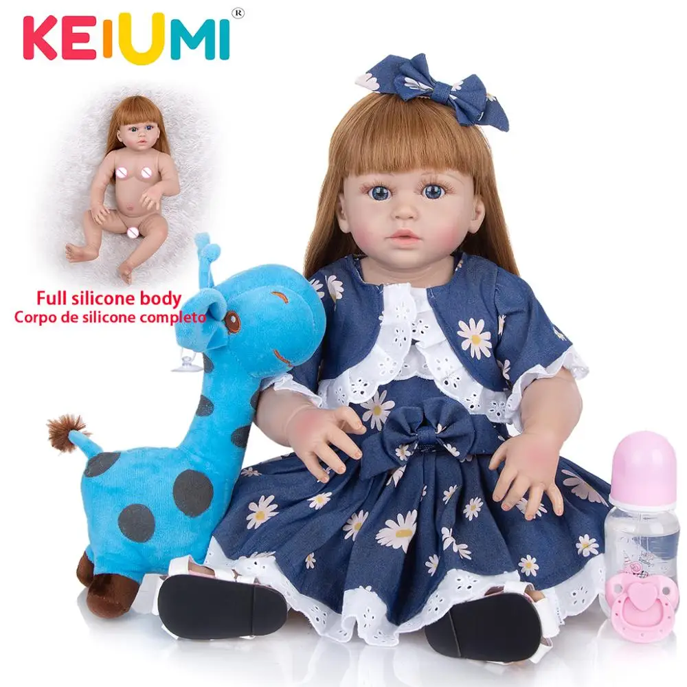 KEIUMI 57CM Reborn Babies Doll Full Silicone Realista Beautiful Princess Toddler Bebe Doll Reborn Toy For Children Birthday Gift