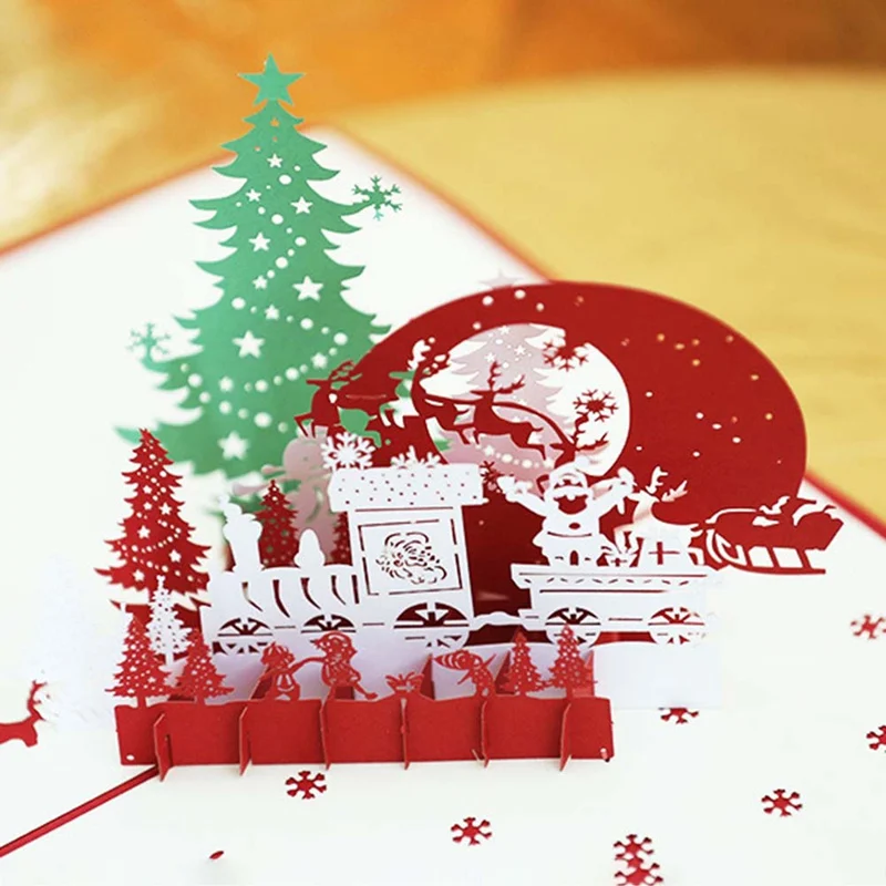 3D Pop Up Greeting Cards Xmas Wedding Birthday Christmas Postcard Xmas Gift Invitation Card