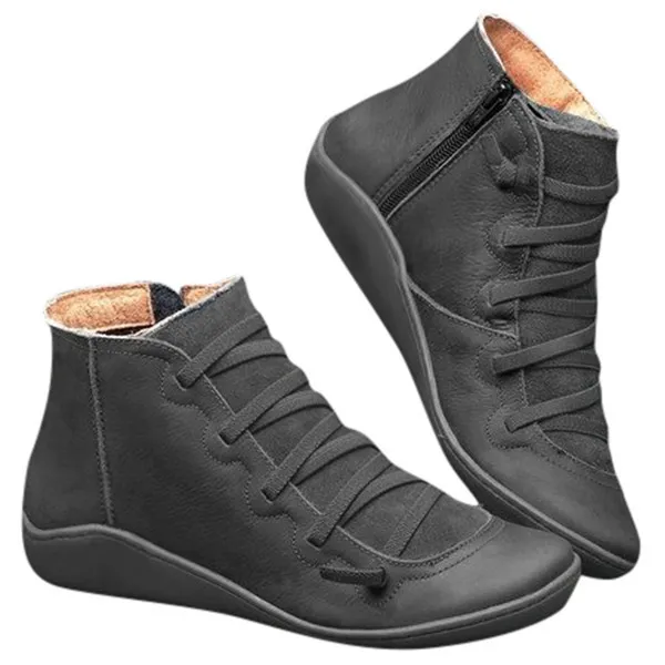 Женские ботильоны г. Горячая Распродажа, повседневные кожаные ботинки на шнуровке на плоской подошве в стиле ретро ботинки с круглым носком и боковой молнией Zapatos De Mujer
