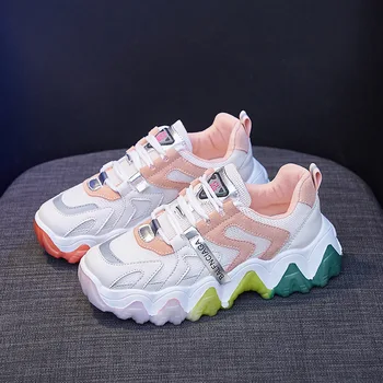 

Women Chunky Sneakers Designers Mixed Colors Lace Up Old Dad Shoes Platform Woman Fashion Casual Shoes Tenis Female Trainers