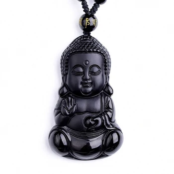 

Black Obsidian Baby Buddha Necklace Pendant Buddhism Buddha Jade Pendant Lucky Pendants With Chain Jade Jewelry