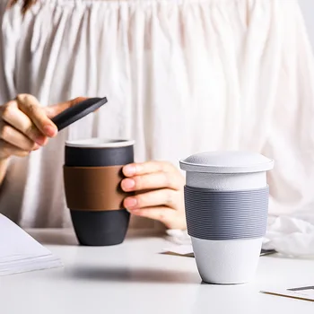 

3 Piece/Set Japanese Creative Coarse Pottery Filter Ceramic Mugs Office Cups with Lid Anti-ironing Belly Tea Cups for Women Man