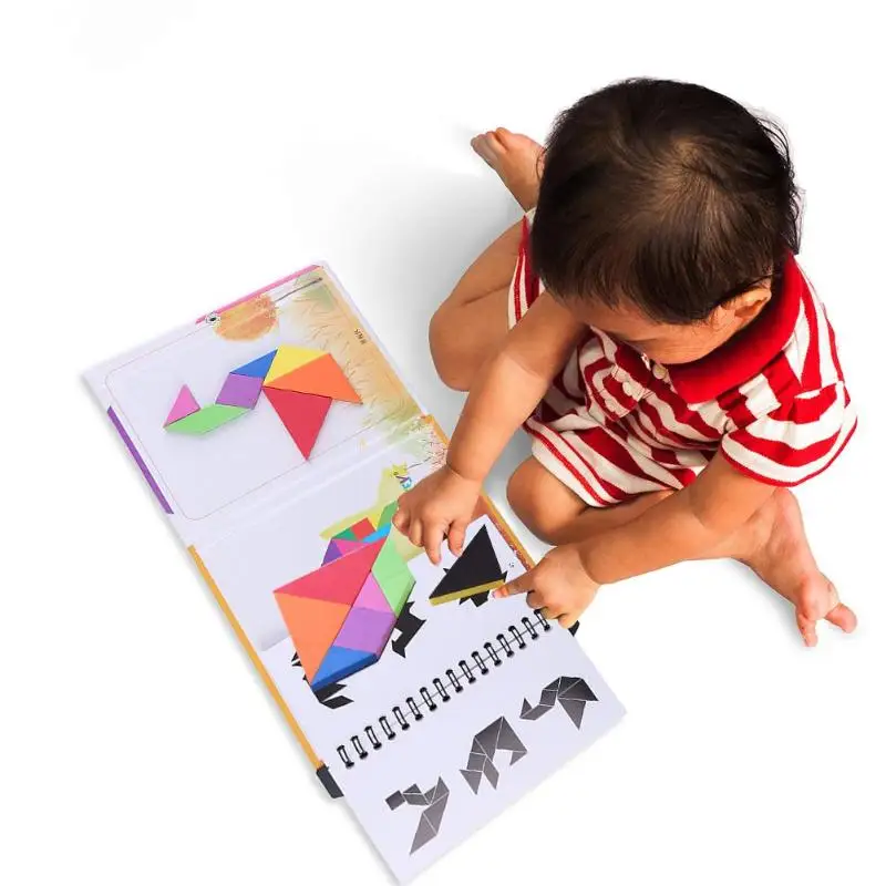 150 шт. Магнитные пазлы Tangram детские игрушки Монтессори игрушки раннего образования Волшебная книга вызов ваш IQ Волшебный набор книг