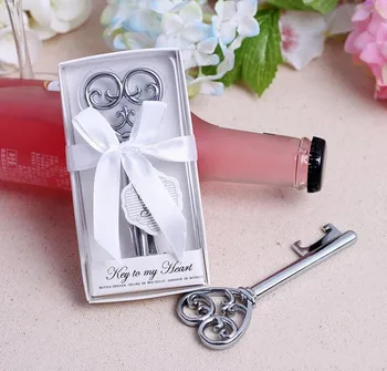 

Key Design Love Heart Bottle Opener Corkscrew With Ribbon Gift Box for Wedding Favors Party Gift Wedding Shower Favors