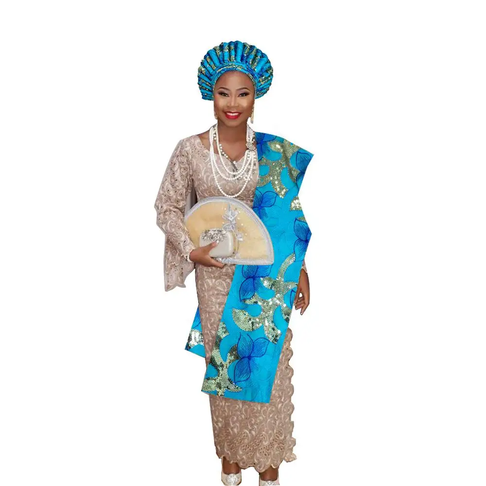 Нигерийский геле головной убор aso oke с плечом геле - Цвет: as pic