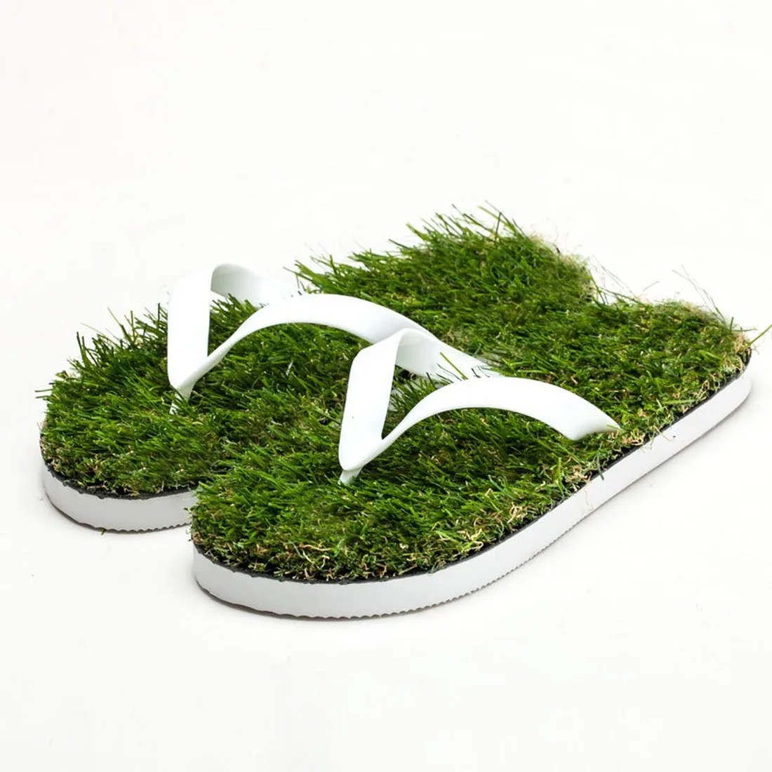 green grass flip flops