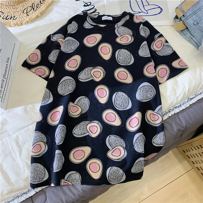 GCAROL 2020 Spring Summer Women Cartoon T-shirt Oversized Graphic Stripes Graffiti Long Tees Multi-design harajuku Tops