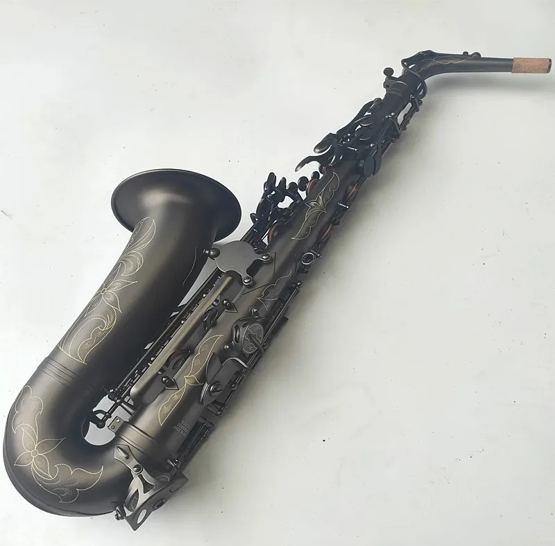 Saxophone Musical Instrument Japan suzuki Retro Eb Alto Unique Matte Black Nickel Plated Carved Surface With Case