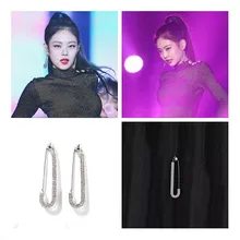 Kpop Blackpink JENNIE same корейская золотая металлическая для бумаги Клипсы Серьги женские длинные Подвесные серьги с витым элементом Модные женские ювелирные изделия