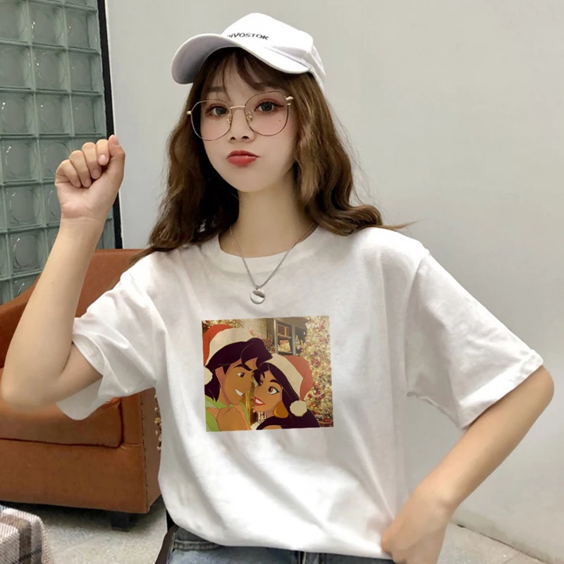 Ulzzang Harajuku fun Принцесса Жасмин принт головы короткий рукав Футболка летняя новая мода большой размер свободная o-образным вырезом Женская футболка