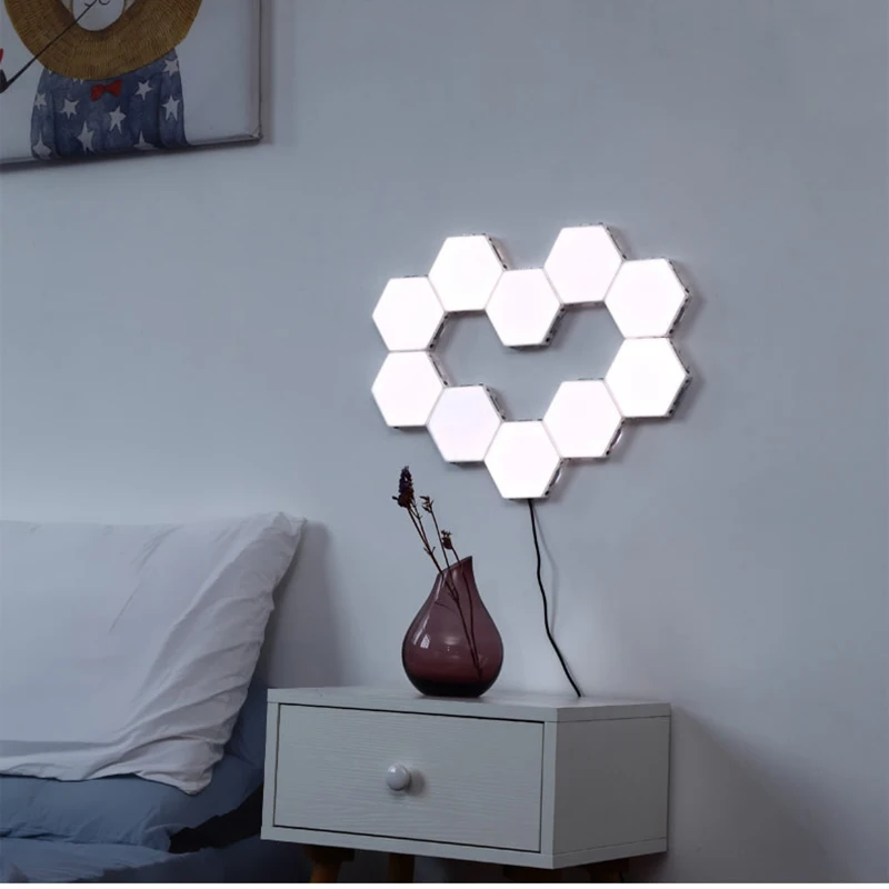 Simple combination splicing touch-sensitive intelligent quantum light LED honeycomb corridor bedroom background wall wall lamp