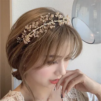 Crystal winding headband fashion hair accessories women three-dimensional leaf double thin side headband cute hair band headwear 3
