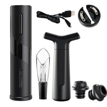 

USB Electric Wine Bottle Opener Corkscrew Foil Cutter Decanter Set Automatic Bottle Opener for Red Wine (6Pcs)