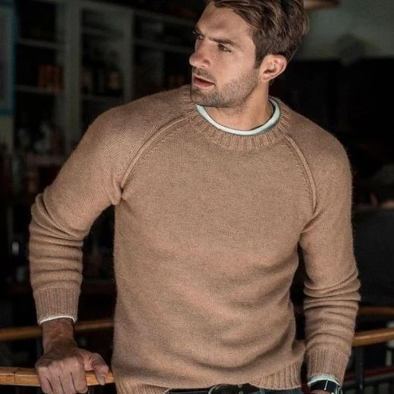 Высокое качество, модный мужской свитер, пуловеры, Повседневные вязаные свитера для мужчин, большие размеры, верхняя одежда с круглым воротником, зимние теплые свитера - Цвет: Хаки