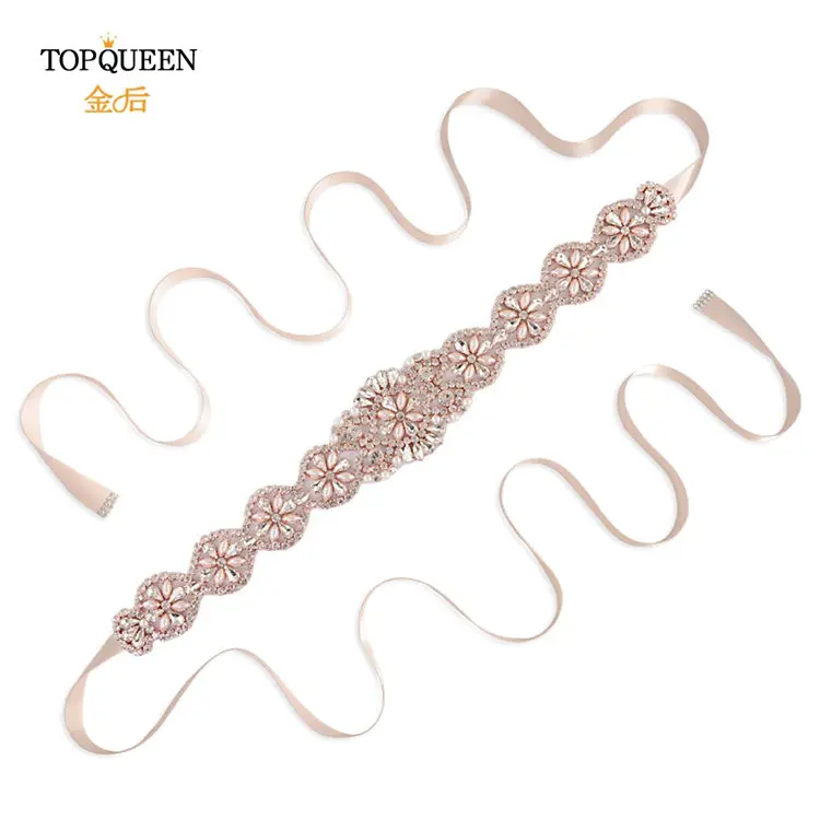 baby pink TOPQUEEN, S161-RG, стразы, розовое золото, пояс, кристалл, свадебный пояс, жемчуг, свадебный пояс для невесты, аксессуары для свадьбы, пояс для свадебной вечеринки - Цвет: baby pink