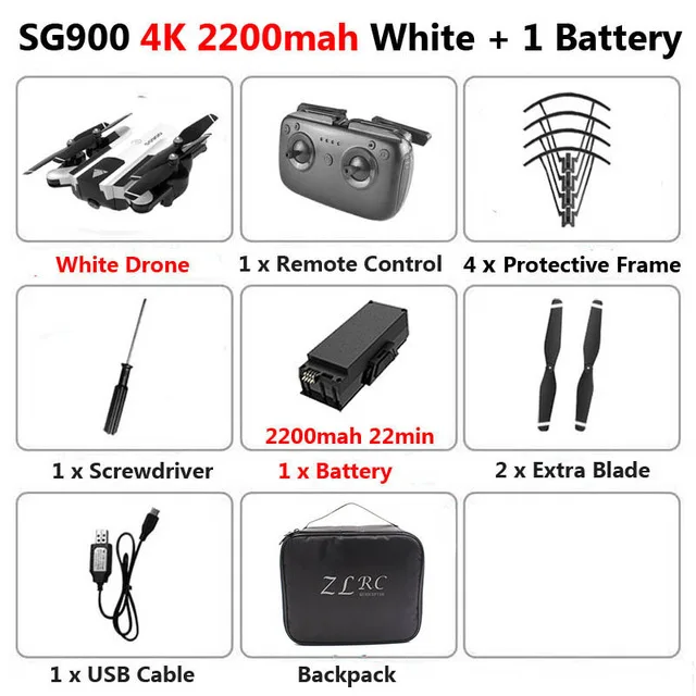 SG900 профессиональная камера Дрон 4K wifi HD FPV Дрон на ру воздушный Квадрокоптер вертолет селфи складные игрушки малыш двойная камера - Цвет: 2200mah 4K 1B Bag