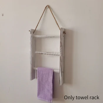 

3 Tiers Kitchen Space Saving Home Decor Retro Wooden Towel Rack Mini Storage Ladder Whitewashed With Rope Wall Hanging Bathroom