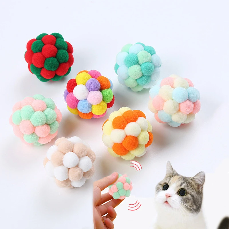 Pet Cat Toy Colorful Handmade Bouncy Ball Kitten Toys Plush Bell Ball Mouse Toy Ball Cat