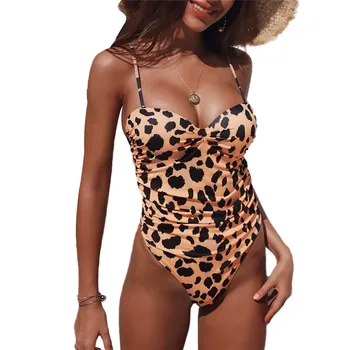 

Women Playsuit New Leopard Printed Solid Slim Fitness Bodysuit Female Padded Bra High Waisted Rompers Bodycon Jumpsuit Femme Hot