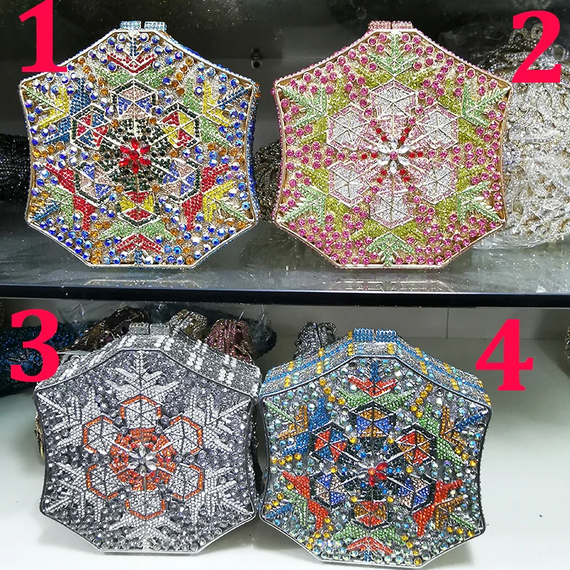 

Многоцветный клатч с бриллиантами, кошелек, шестигранный, в форме снега, с кристаллами, 6 цветов, сумочки для вечеринки, ночного клуба, женские Мини-клатчи Minaudiere