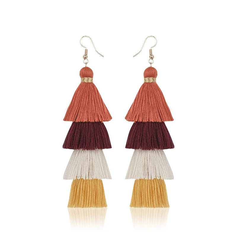 Bohemian 4 Layered Tassel Earrings For Women Ethnic Long Fringe Multi color Statement Dangle Earring GirlsFashion Jewelry - Image 3
