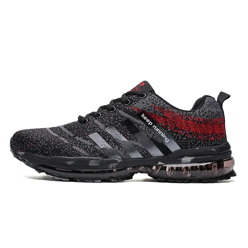 black and red HUMTTO, мужские и женские кроссовки, дышащие кроссовки, максимальный размер 47, уличная спортивная обувь с воздушной подушкой, пара, прогулочная беговая Обувь - Цвет: black and red
