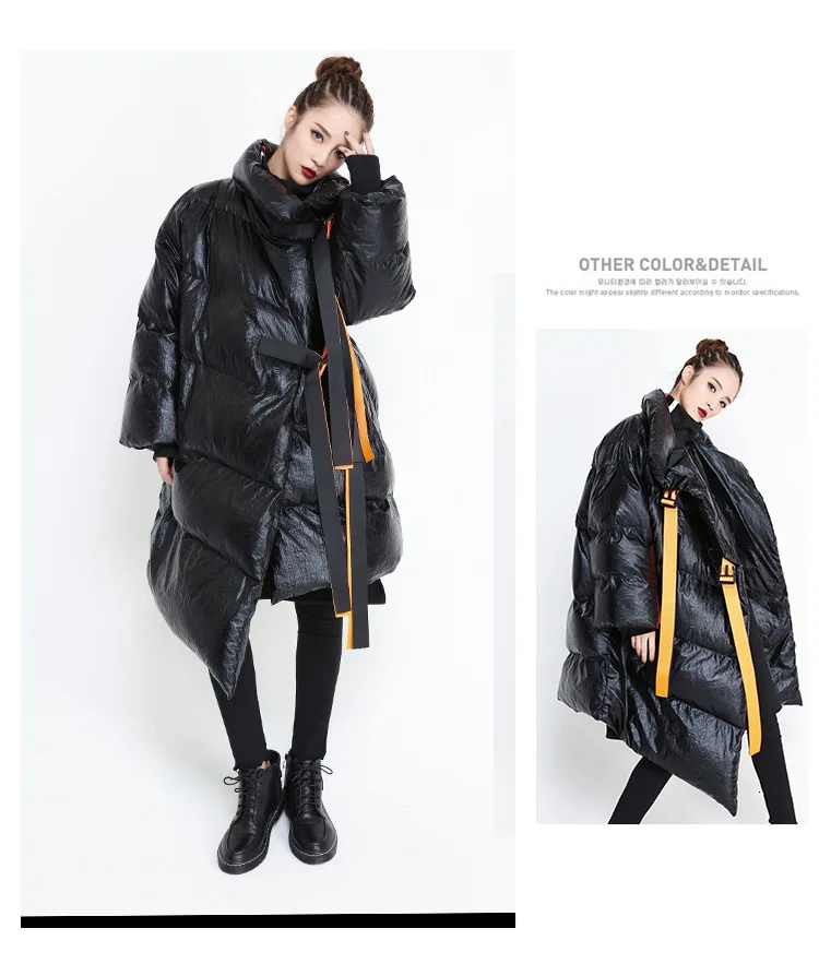 QING MO теплая плотная Женская куртка с хлопковой подкладкой, зимнее пальто с поясом, черный, серебристый цвет, куртка с хлопковой подкладкой ZQY1853