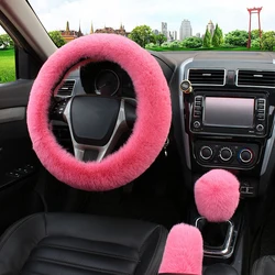 Deluxe Plush Winter Car Steering and Gear Cover Set - Luxuriously Soft and Warm (Pink)