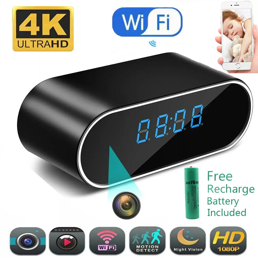 4K HD Часы камера беспроводная Wi-Fi Vocie запись de ИК Ночное Видение будильник