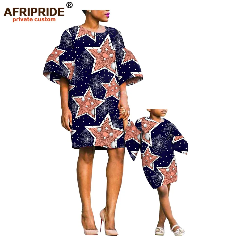 Семейное Платье с принтом в африканском стиле для женщин и девочек, AFRIPRIDE, изготовленное по индивидуальному заказу, Женское Платье До Колена+ Платье До Колена Для девочек, A19F004