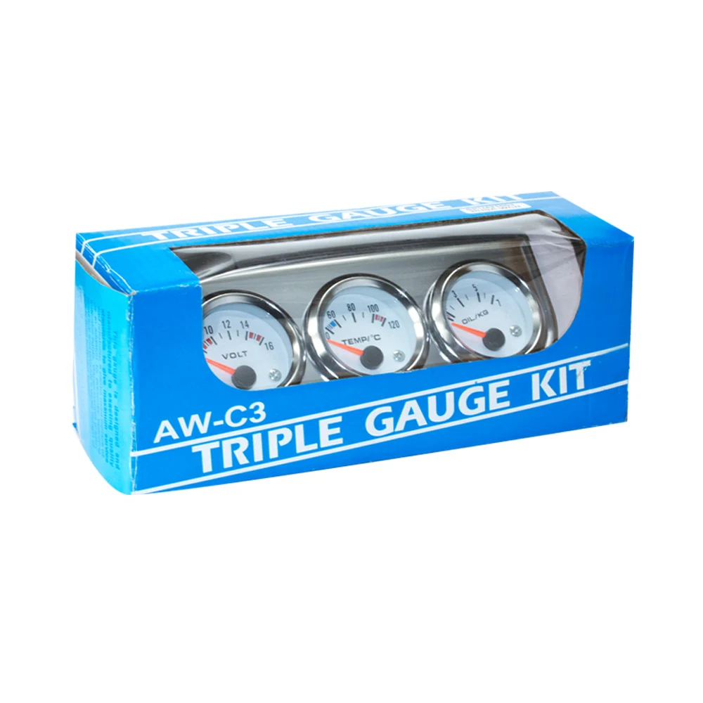 2" 52mm Triple Gauge Kit – Water Temp, Oil Pressure & Oil Temp – Black Face – Blue Needle