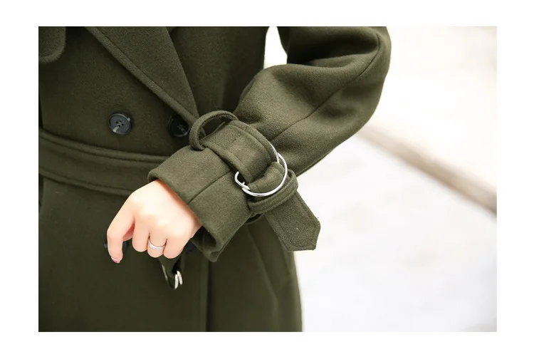 Женское зимнее длинное модное повседневное шерстяное пальто женские пояса с отложным воротником элегантное пальто с поясом шерстяная