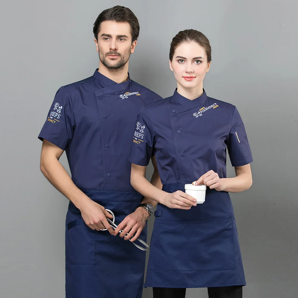 4 colors Food Service restaurant catering chef Workwear M-4XL high quality chef uniforms short sleeved embroidery Chef Jackets