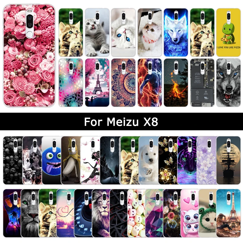 

Fashion Back Cover For Meizu X8 X 8 Flowers Cat Patterned Phone Shell Cover Soft TPU Silicone Protective Cases Fundas Capa Coque