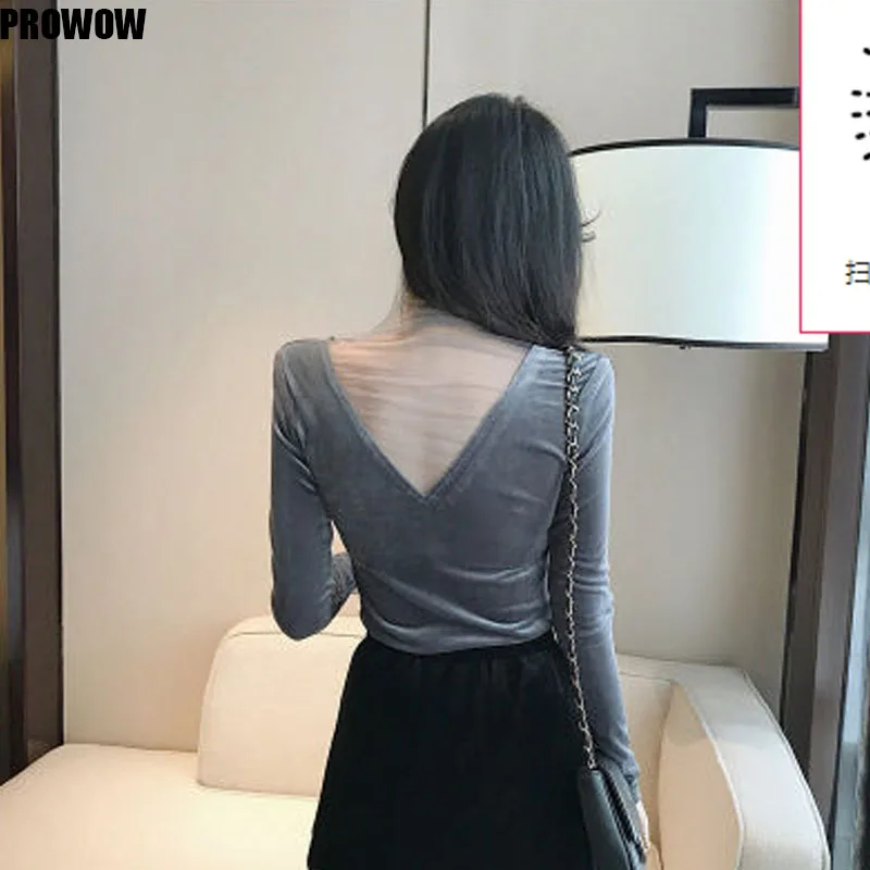 2020 Spring Sexy Women Office Lady Blusas Female Top Korean Mesh Tops Plus Size Girl Solid Hollow V-Neck Tops Feminina