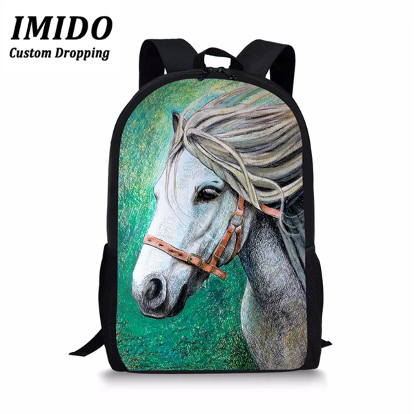 IMIDO, школьная сумка для девочек-подростков, школьная сумка для учеников начальной школы, классная Белая лошадь, Детская сумка для книг, винтажная школьная сумка для мальчиков - Цвет: WLL3564C