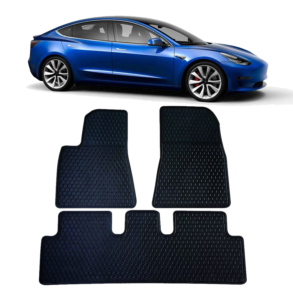 Полный комплект на заказ подходят Всепогодные коврики для Tesla модель 3, черный(комплект из 3 предметов