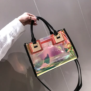 

Hot Sale Transparent Laser Bag Women's Bag New 2020 Large Capacity Single Shoulder Mother Bag Messenger Bag Hand Jelly Bag