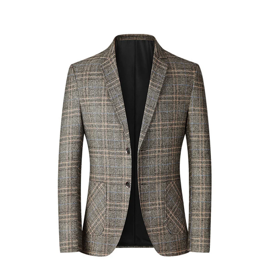FGKKS New Spring Autumn Blazers Men Slim Fit British Plaid Formal Suit Jacket Party Wedding Business Casual Blazers Male