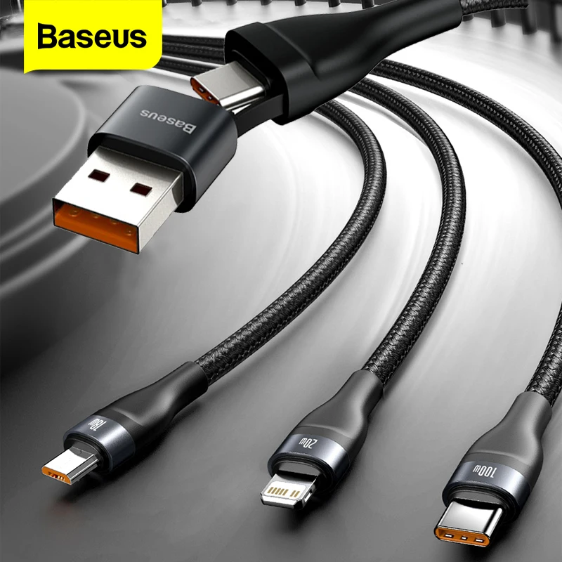 Baseus PD 100 Вт USB C кабель для iPhone 12 Pro 3 в 1 Micro передачи данных QC Type Быстрая зарядка Xiaomi