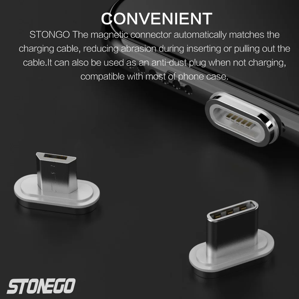 Магнитный кабель STONEGO Micro usb type C, кабель для быстрой зарядки 1 м, 2 м, 3 м, 3 А, провод для быстрого заряда, магнитный кабель для зарядки телефона type-C