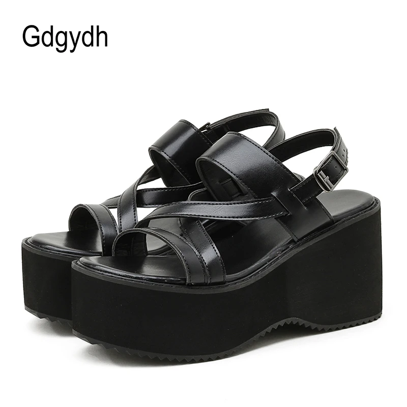 

Gdgydh Platform Heels Rome Peep Toe Buckle Strap Leisure Beach Vacation Summer Shoes Women Comfortable Sandals Gladiator Black